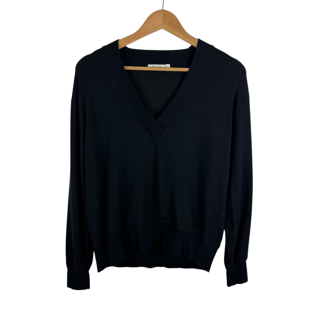 Rag‎ & Bone V-Neck Pullover Sweater Size XS Black Knit Minimalist Relaxed Comfy